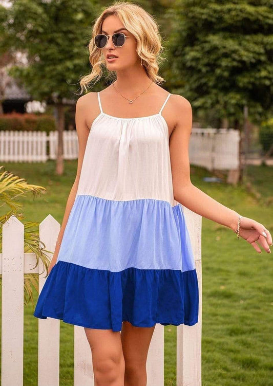 Anna-Kaci Three Tier Gradient Colorblock Baby Doll Cami Dress for Women