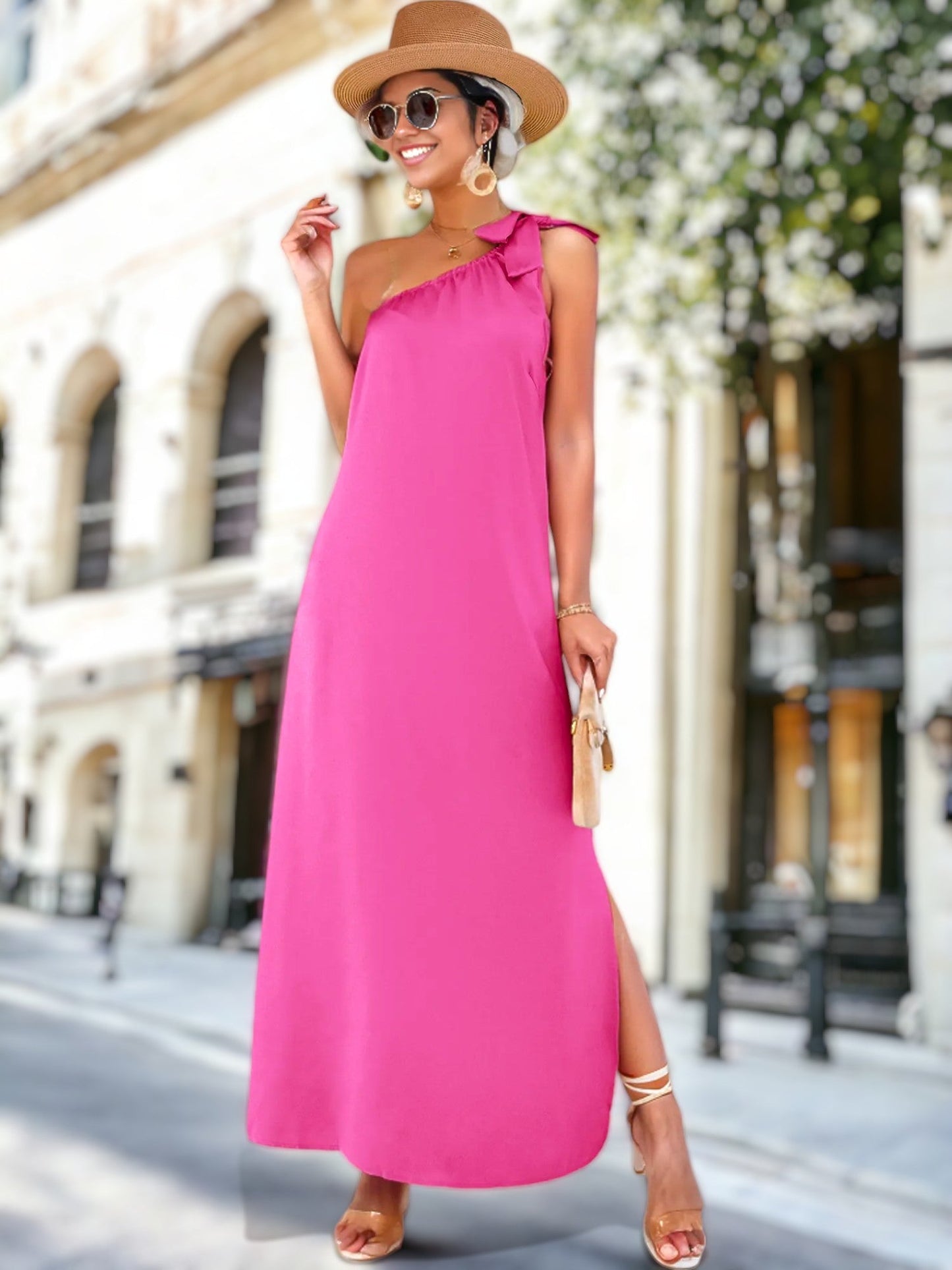 One Shoulder Bow Maxi Dress