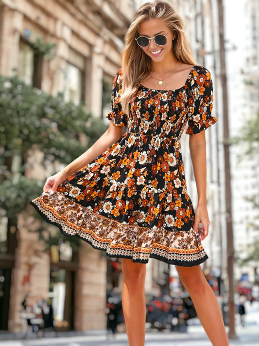 Square Neck Multicolor Floral Dress