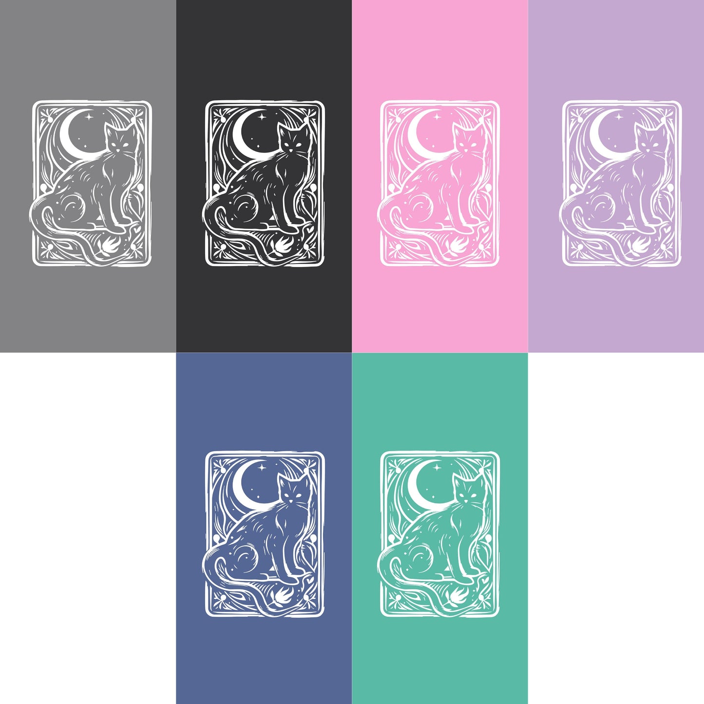 Mystic Cat Tarot Card T-Shirt - Moon and Stars, Acid Wash, Gothic Aesthetic, Retro Halloween, Cat Lover, Moonlight Child