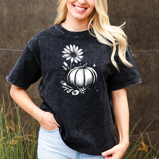 Pumpkin & Sunflower Boho Autumn Tee - Floral Elegance, Bohemian Vibes, Retro Fall Top, Fall Shirt, Boho Shirts, Wildflower