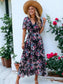 Floral Printed Short Sleeve Maxi Smocked Dress