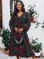 Plus Size Bell Sleeves Rose Floral Print Wrap Maxi Dress