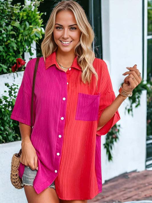 Two Tone Textured Collared Shirt