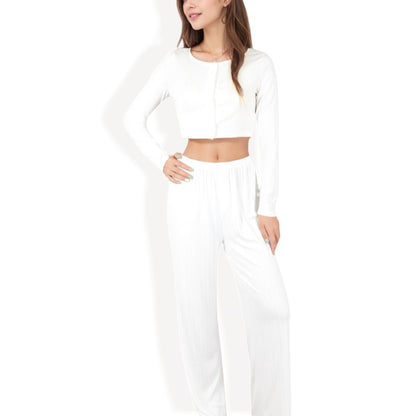 Anna-Kaci Women's Cropped Long Sleeve Lounge Set with High Waist Pants