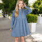 Anna-Kaci Women's Long Sleeve Denim Shirt Dress with Front Button Closure and Gathered Waist