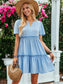 Notched V-Neck Short Sleeve Smocked Ruffle Dress