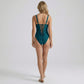 One Piece Swimsuit Square Neck Wide Straps Corset Lace Up Back Tummy Control Shaping Fit