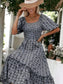 Floral Retro Print Puffed Sleeve Ruffle Maxi Dress