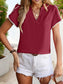 Anna-Kaci Women's V-Neck Short Sleeve Top with Pom Pom Trim and Split Hem Detail