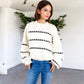 Anna-Kaci Women's Oversized Cable Knit Sweater with Contrast Stripes