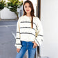 Anna-Kaci Women's Oversized Cable Knit Sweater with Contrast Stripes