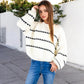 Anna-Kaci Women's Oversized Cable Knit Sweater with Contrast Stripes