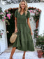 V-Neck Smocked Chest Gathered Ruffle Midi Clip Dot Dress