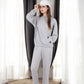 Anna-Kaci Women's Waffle Knit Hoodie Lounge Set with Front Pocket and Relaxed Fit Pants