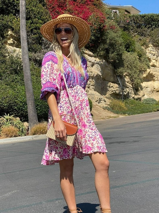 Floral Ruffle Hem Boho Dress