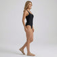 One Piece Swimsuit Square Neck Wide Straps Corset Lace Up Back Tummy Control Shaping Fit
