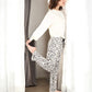 Anna-Kaci Women's Long Sleeve Pajama Set with Leopard Print Drawstring Pants and Chest Pocket