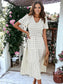 V-Neck Smocked Chest Gathered Ruffle Midi Clip Dot Dress