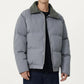 Men's Quilted Puffer Jacket with Stand Collar Snap Front and Ribbed Hem