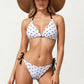 2-Piece Heart Print Triangle Bikini Set with Adjustable Straps and Side Tie Bottom