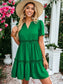 Notched V-Neck Short Sleeve Smocked Ruffle Dress