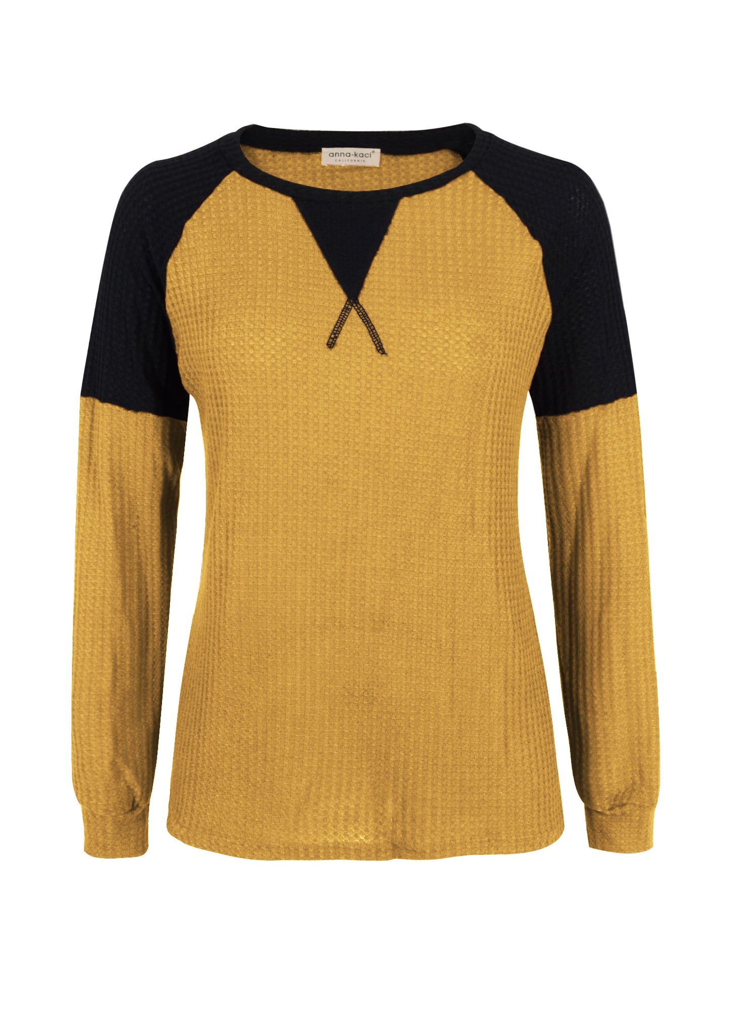 Two Tone Waffle Knit Crewneck Sweater