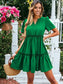 Notched V-Neck Short Sleeve Smocked Ruffle Dress