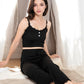 Anna-Kaci Women's Ribbed Tank and Drawstring Pants Lounge Set with Lace Trim