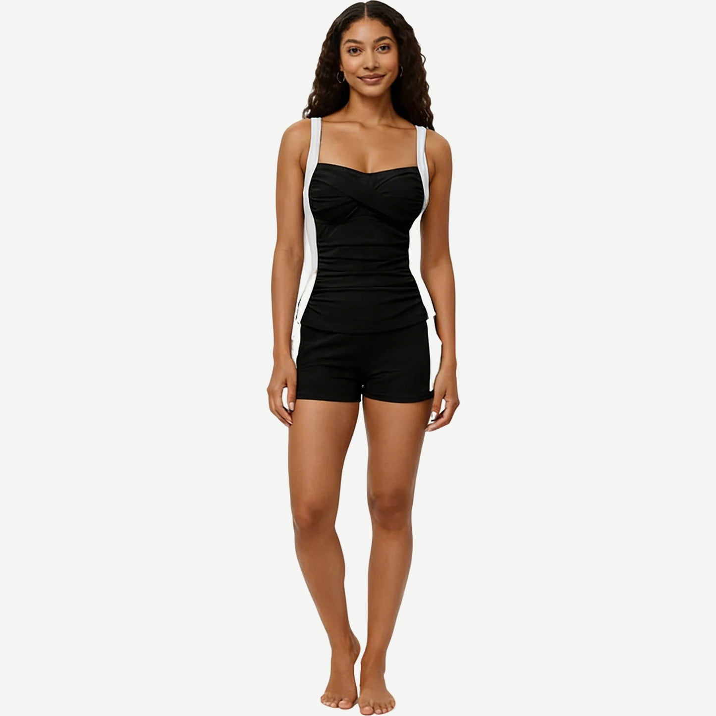 2-Piece Set Color Block Tankini Top with Boyshort Bottom Swim Set