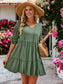 Midi Crochet Lace Sleeve Ruffle Gathered Tunic Flared Dress