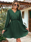 Cross Front V Neck Long Bishop Sleeve Flared Dress