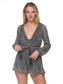 Plunge Metallic Long Sleeve Romper