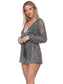 Plunge Metallic Long Sleeve Romper