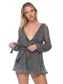 Plunge Metallic Long Sleeve Romper