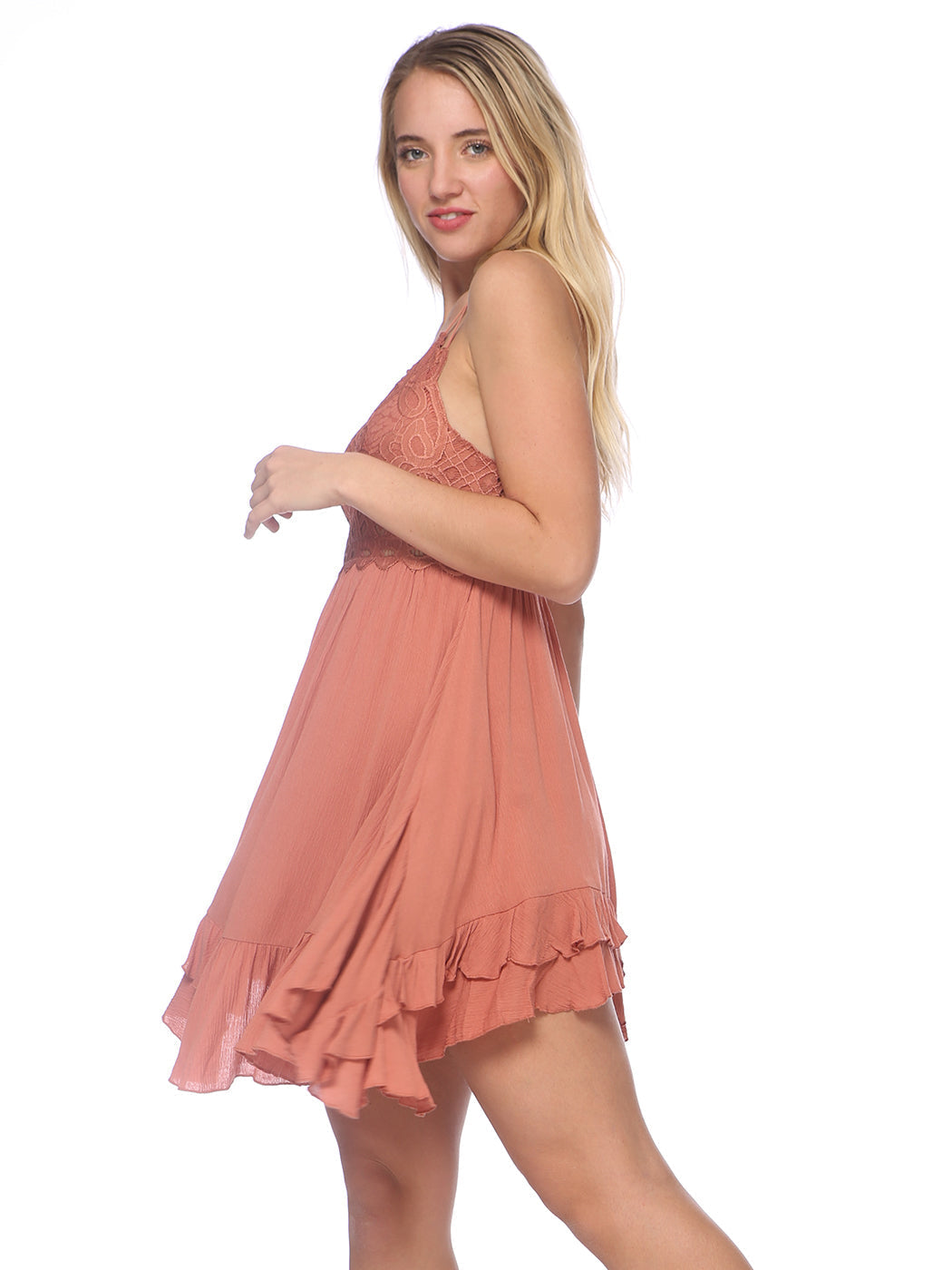 Scallop Lace Asymmetrical Ruffle Dress