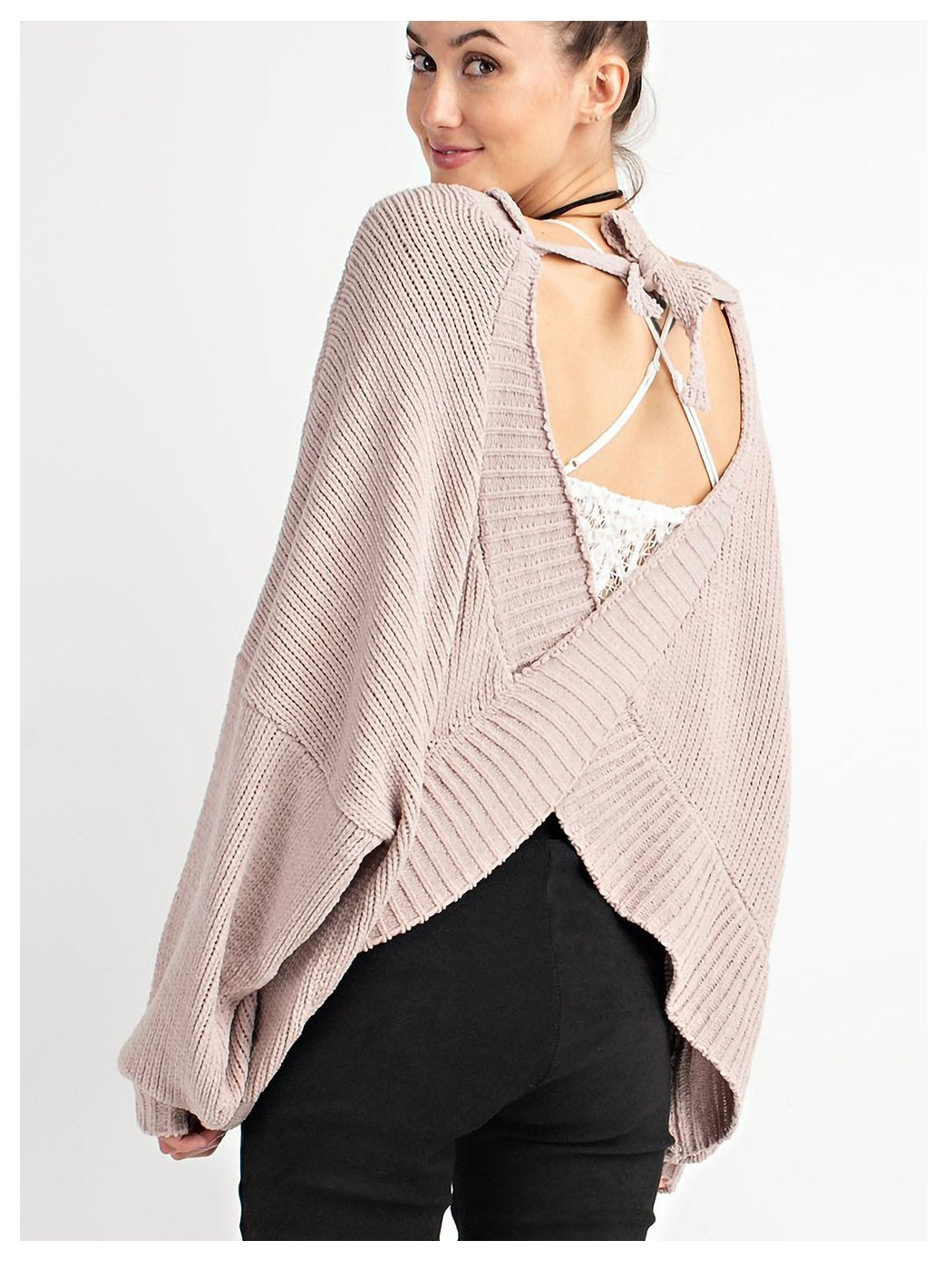 Tie Back Knit Tunic Sweater