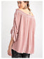Velvet Ruched Tie-Up Quarter Sleeve Top