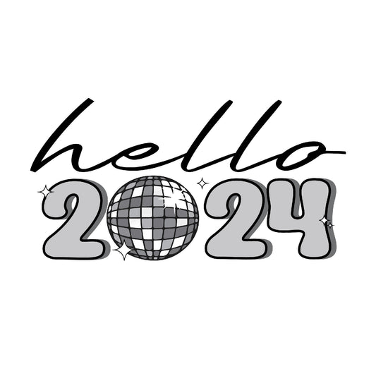 'Hello 2024' Silver Disco New Year T-shirt