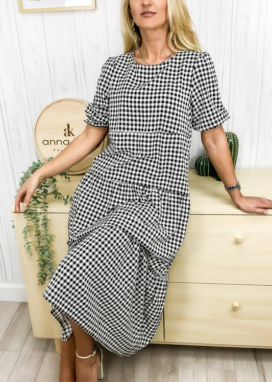 Soft Dot Print Short Sleeve Maxi Dress