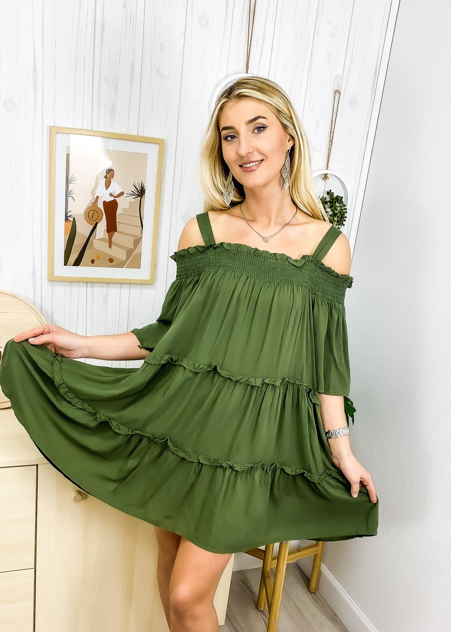 Solid Off-Shoulder Ruffle Dress