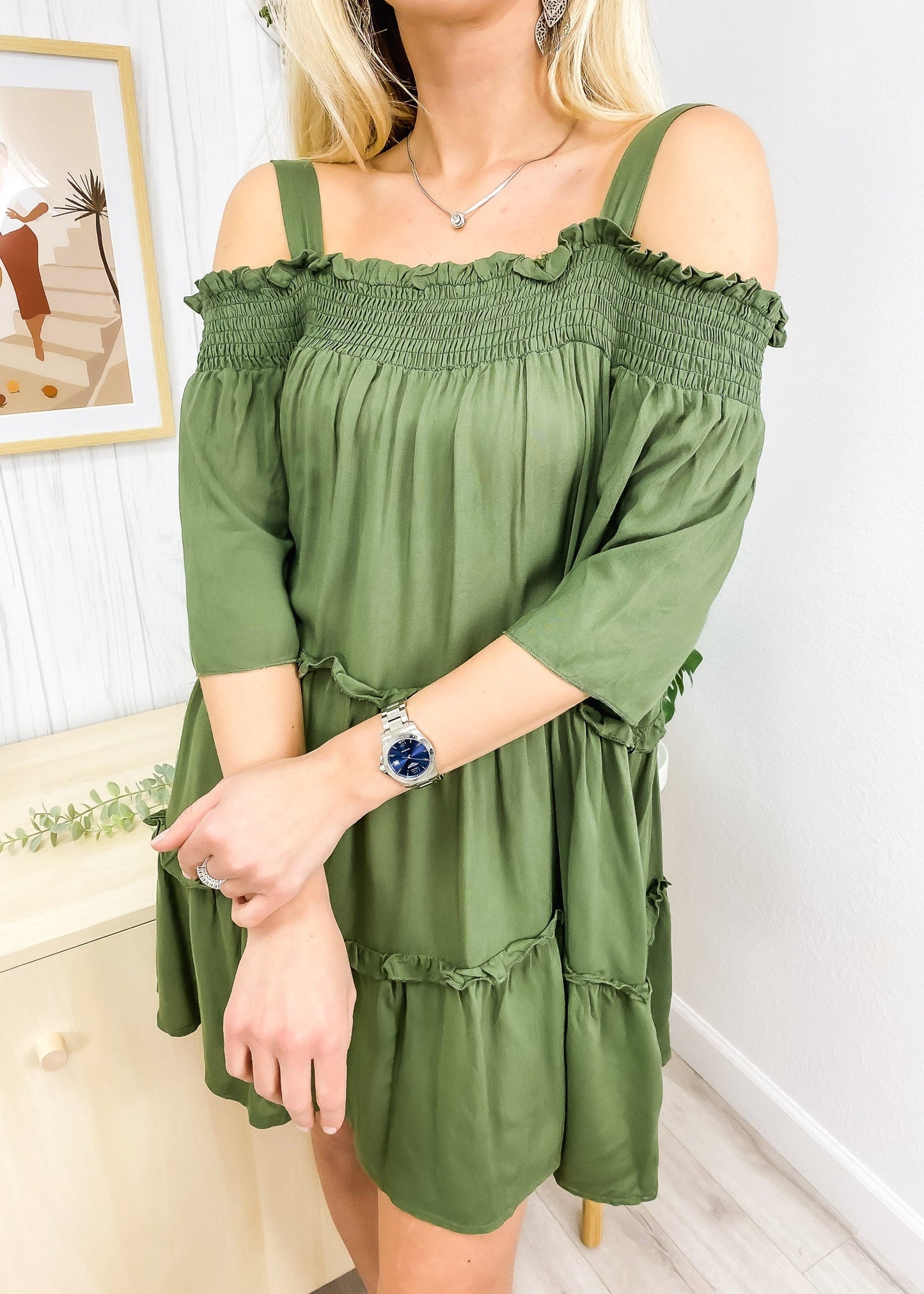 Solid Off-Shoulder Ruffle Dress