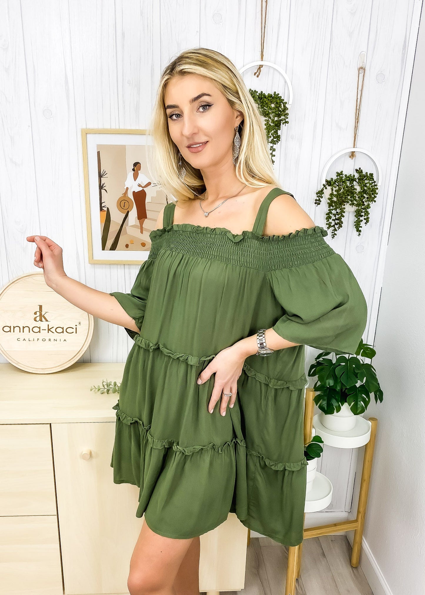 Solid Off-Shoulder Ruffle Dress