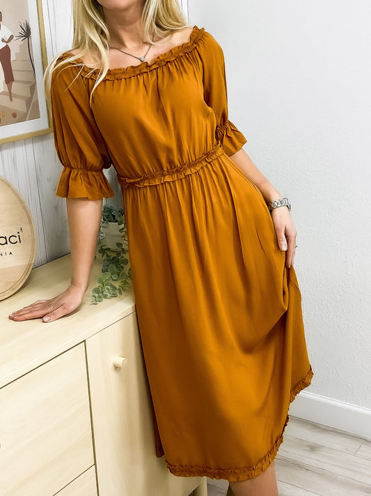 Ruffle Trim Off-Shoulder Dress