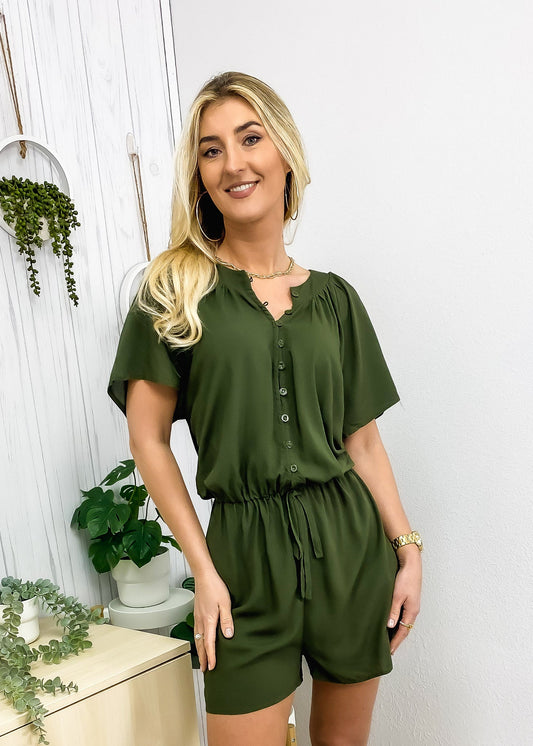 V-Neck Button Front Romper