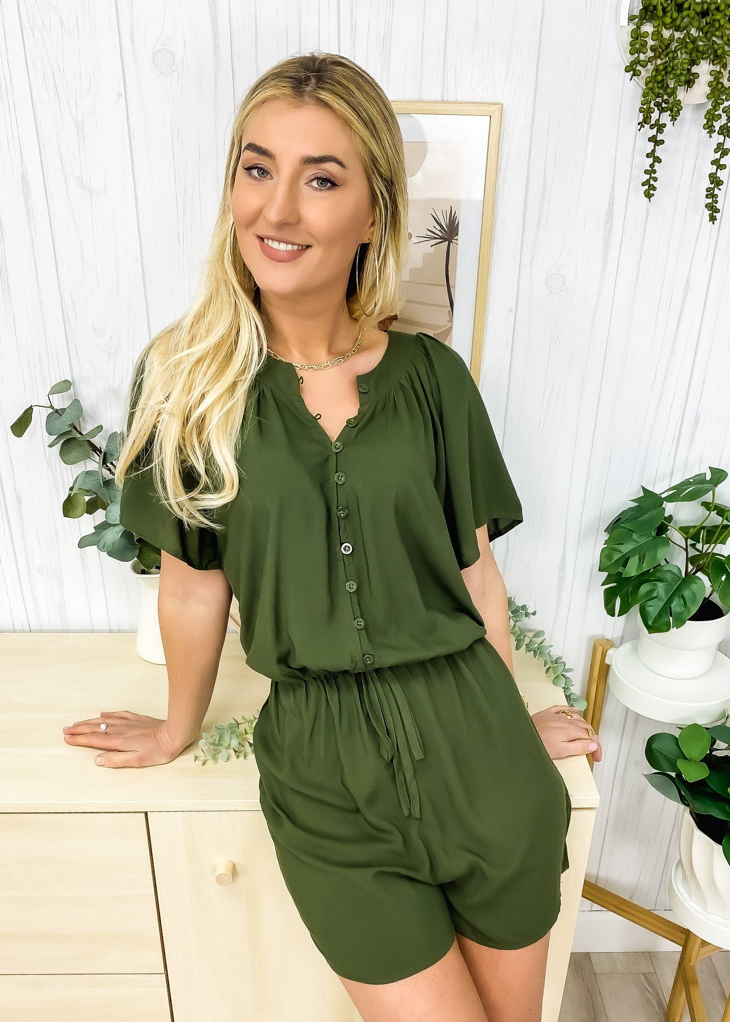 V-Neck Button Front Romper