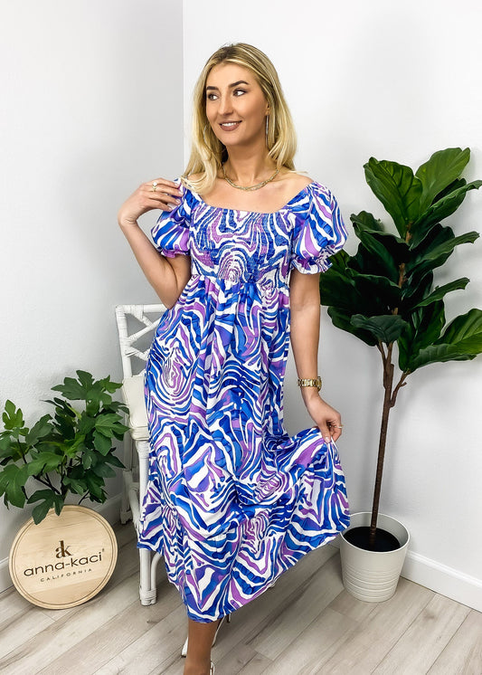 Abstract Print Puff Sleeve Dress