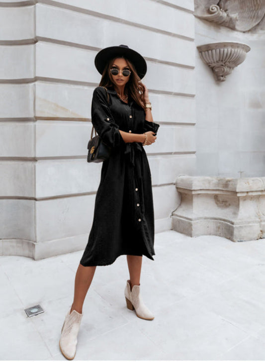 Button Down Tie Waist Dress