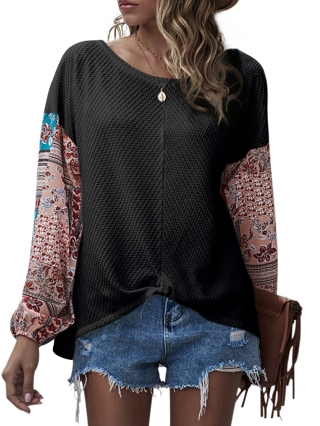 Paisley Printed Puffed Sleeve Pullover