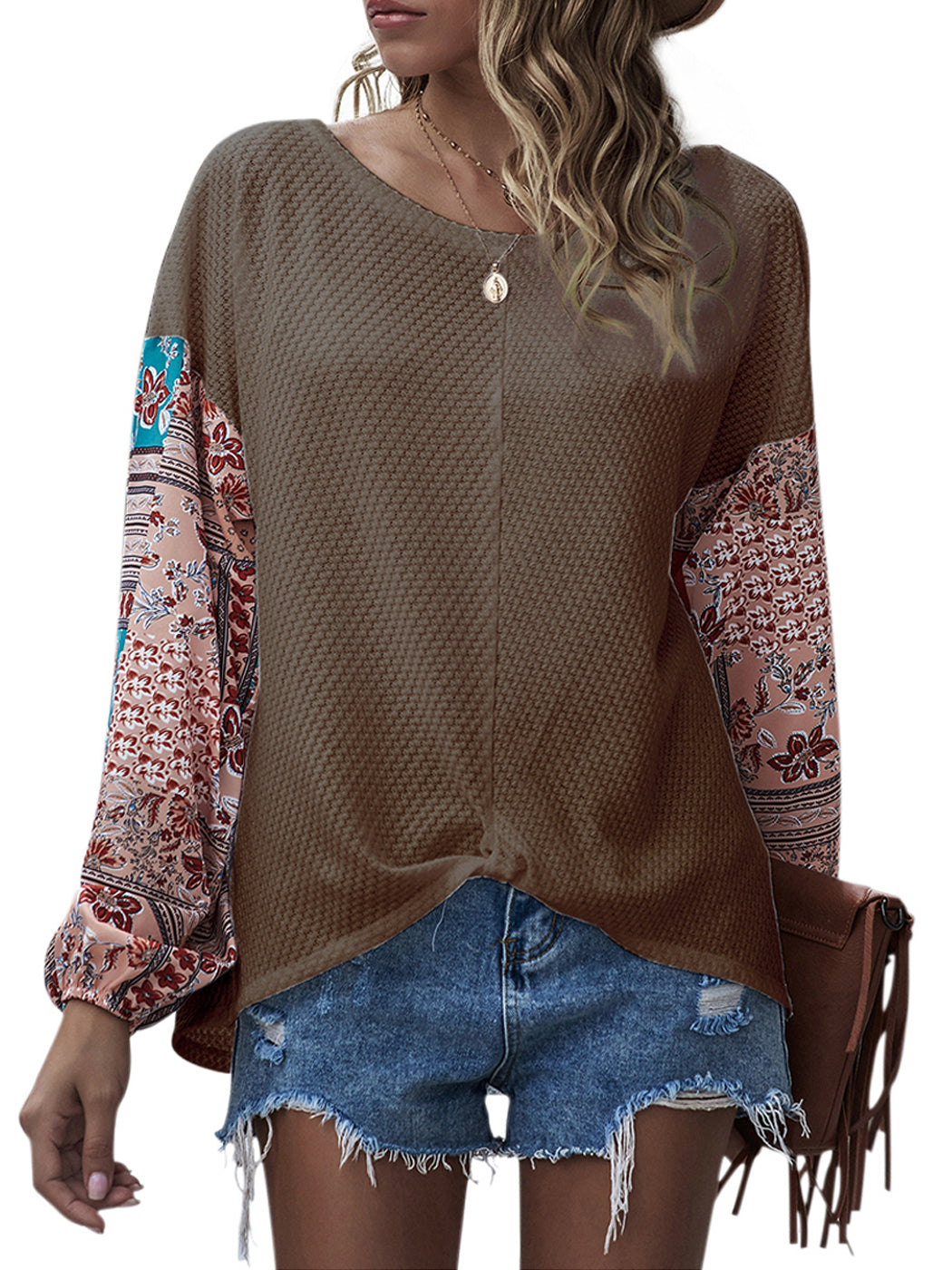 Paisley Printed Puffed Sleeve Pullover